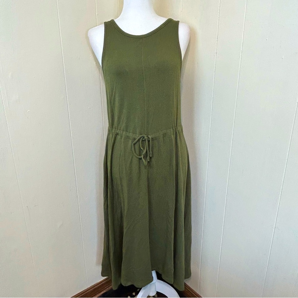 The Limited Green Olive Lounge Casual Sleeveless Shirt Midi Dress Size Medium.